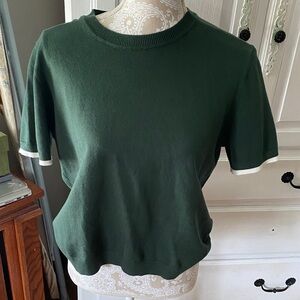 Calvin Klein Dark Green Short Sleeve Knit Top with Contrast Trim